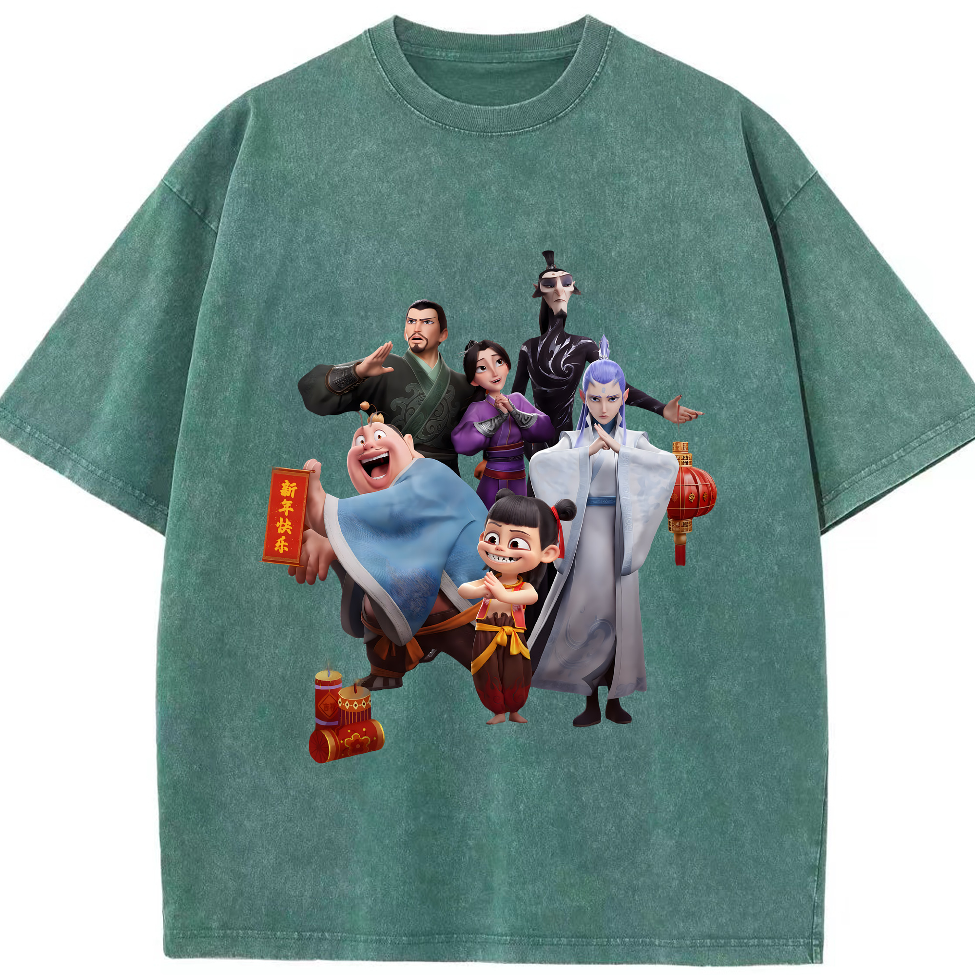 （画像用） Ne Zha 2 ナタ 魔童の大暴れ 綿100% ヴィンテージ風 半袖Tシャツ（フロントプリント）